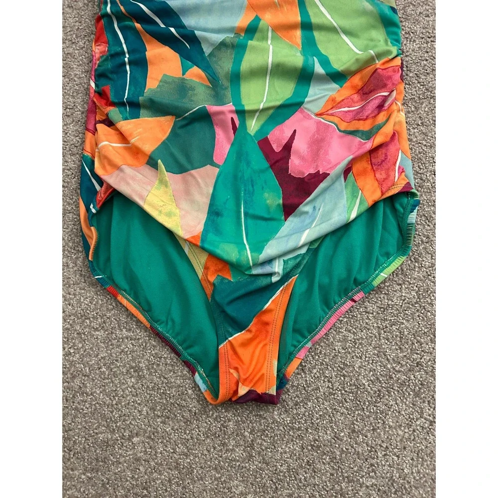 Time and Tru One Piece Swimsuit Womens Large 12-14 Green Tropical Leaf Excellent